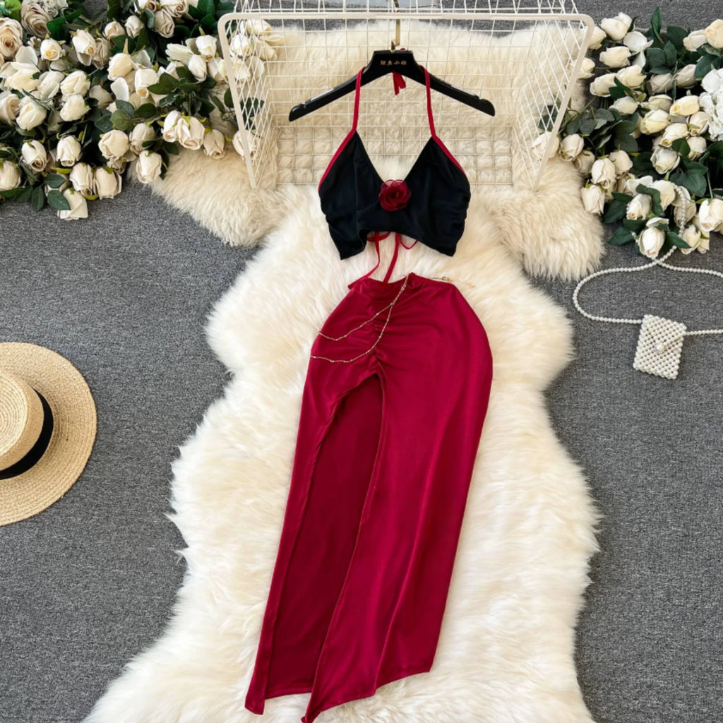 Emily Sleeveless Slim Backless Hallow Two Piece Sets