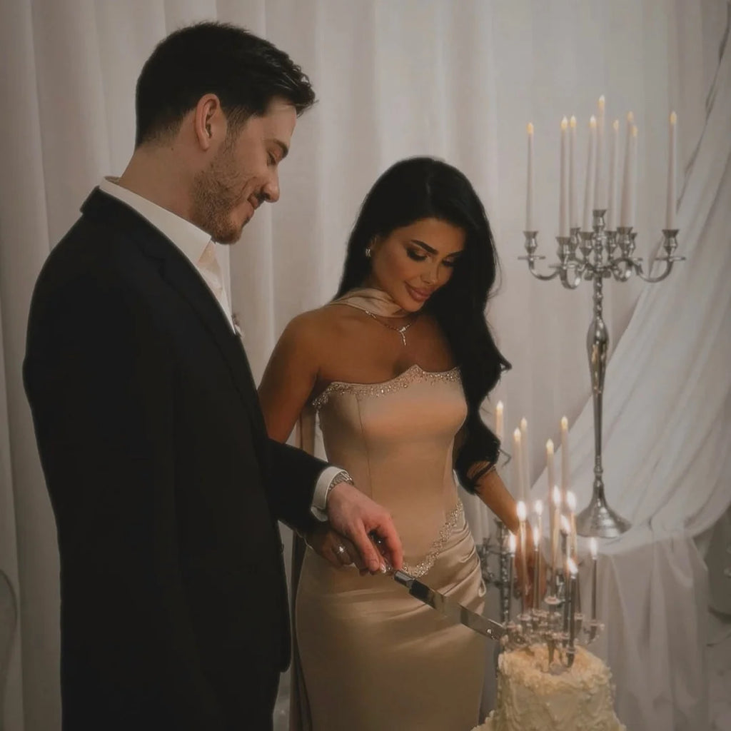 Montgomery Customized White Long Silk Scarves Mermaid Strapless Backless Party Dress