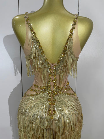 Watkin Glen Sparkly Black Rhinestones Sequined Fringe jumpsuit