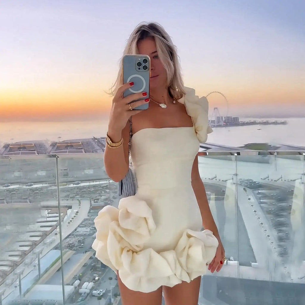 La Playa Elegant Temperament Party Flower Sleeveless Off-Shoulder Sexy Pleated Dress