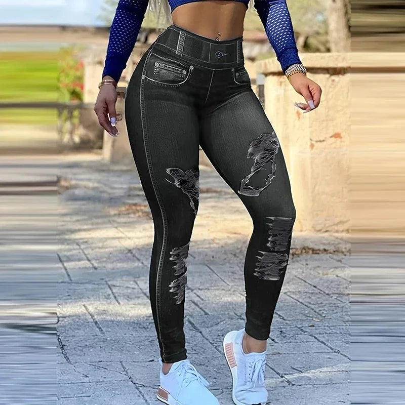 Kinnelon High-Waist Skinny Leggings with Trendy Ripped Details Comfort-fit