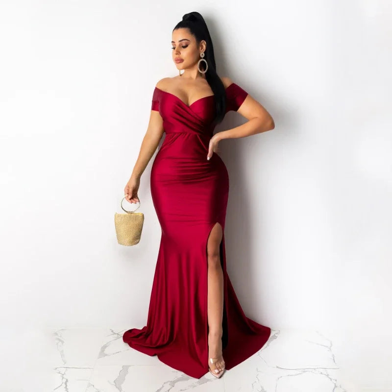 Barcelona Sexy Off The Shoulder V Neck Mermaid Evening Elegant Night Long Dress