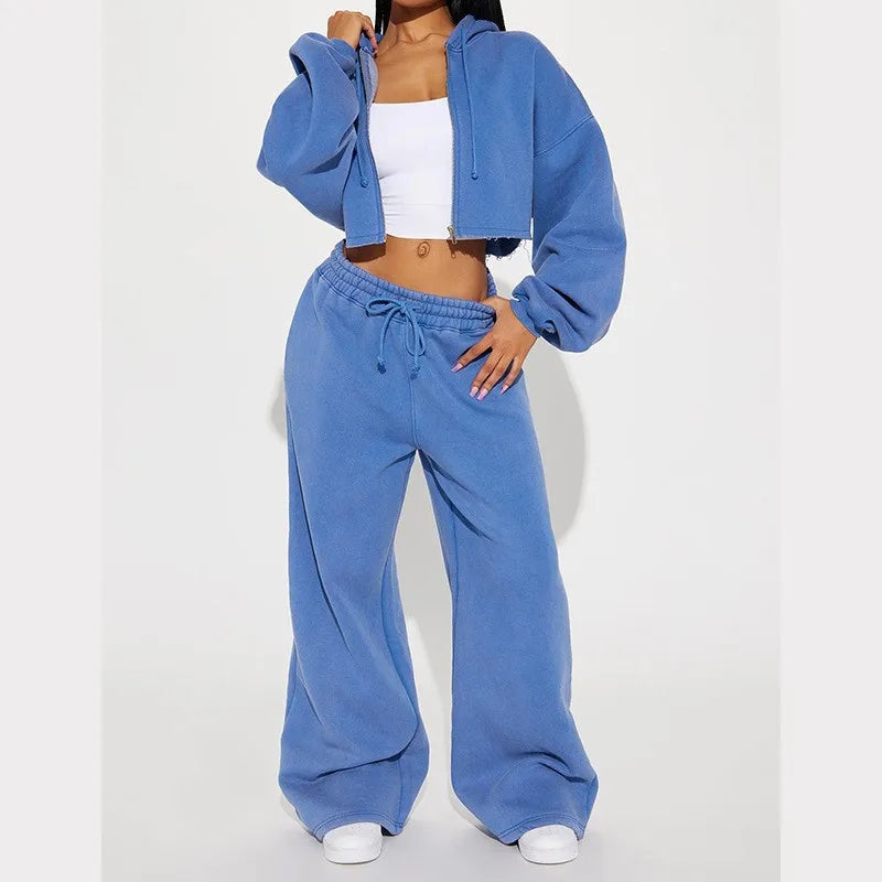 Rosita Zip-up Cropped and Long Pants Two Piece Sets