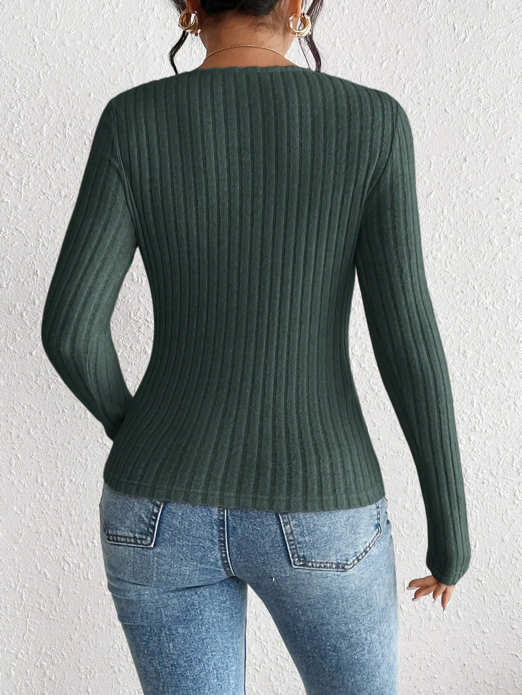 Jupiter Fashion Diamond Collar Knitted Casual Long Sleeved Tops