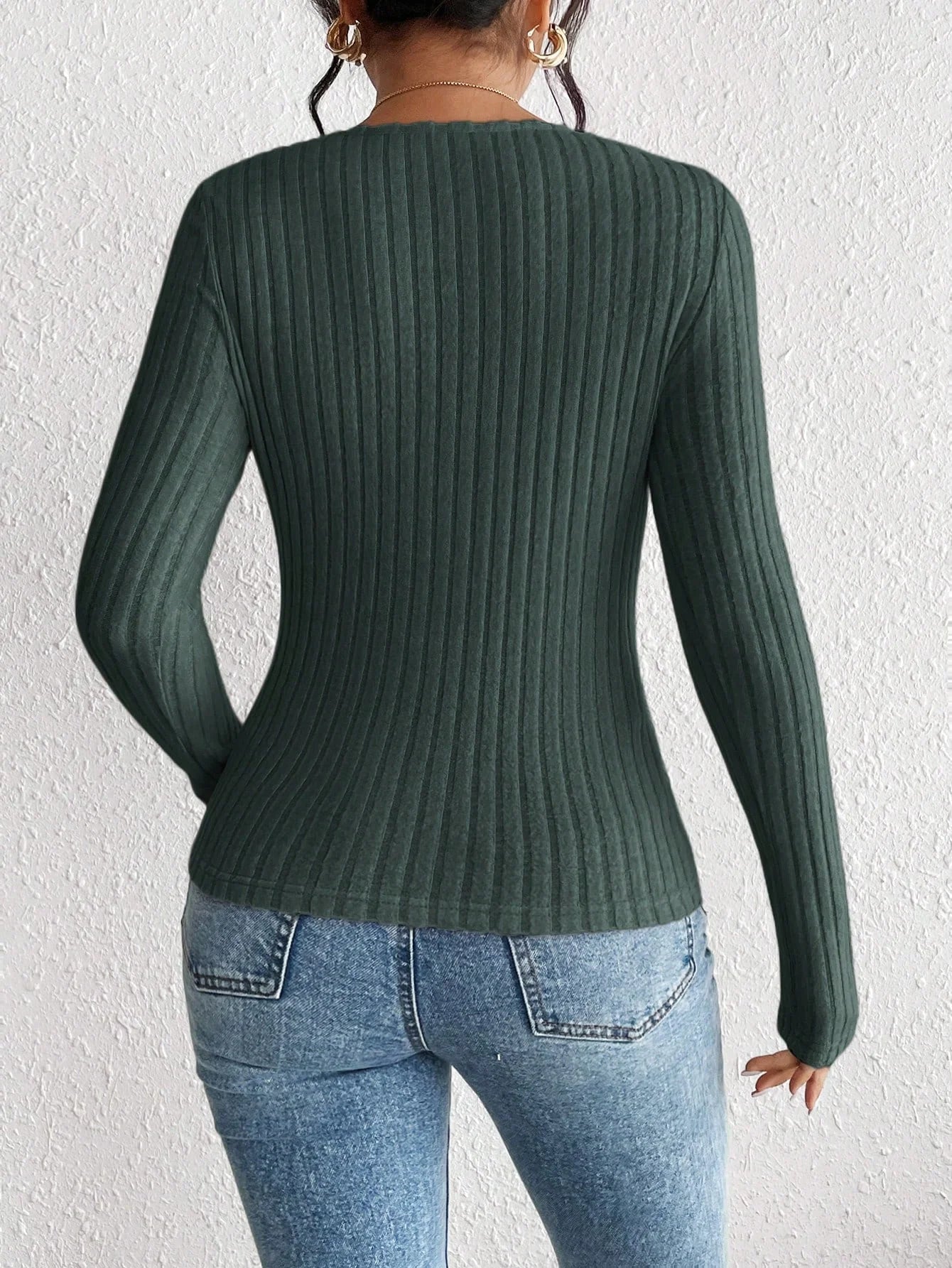 Jupiter Fashion Diamond Collar Knitted Casual Long Sleeved Tops