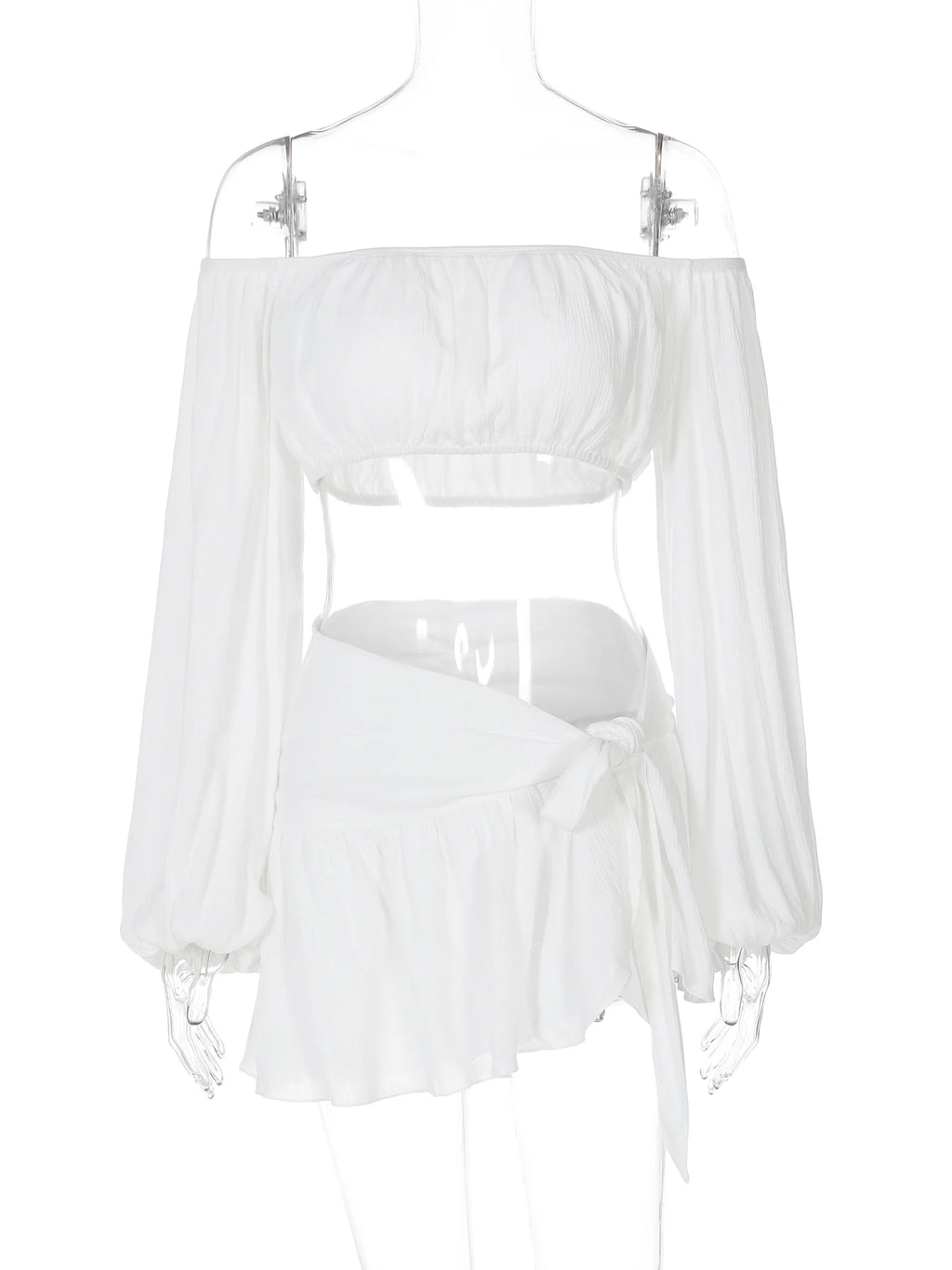 Hilda Long Sleeve Ruched Sexy Crop Two Piece Sets