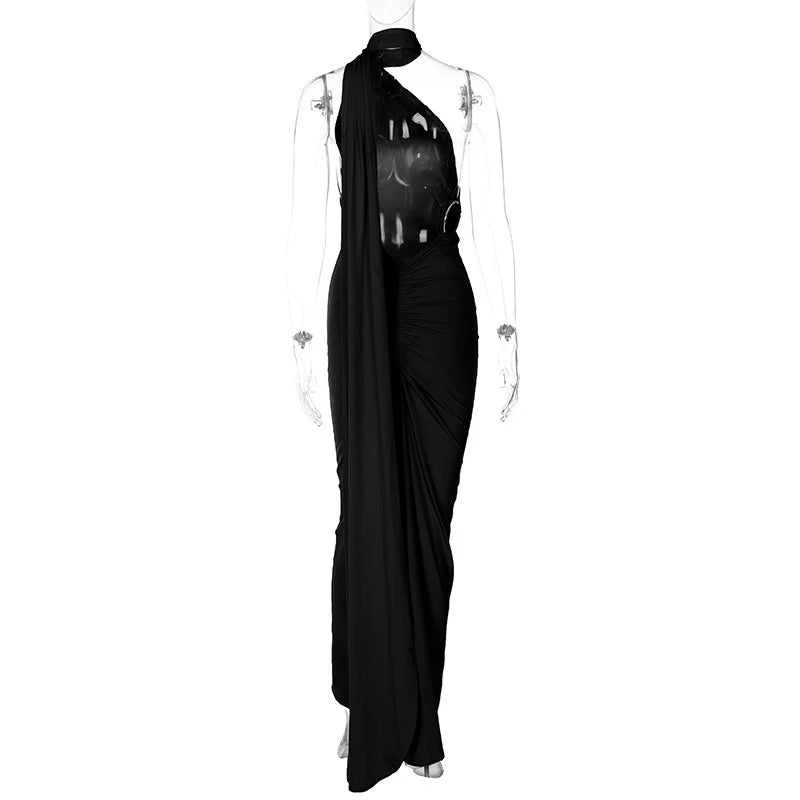 Jefferson One Shoulder Sleeveless Backless Ruched Bodycon Maxi Dress