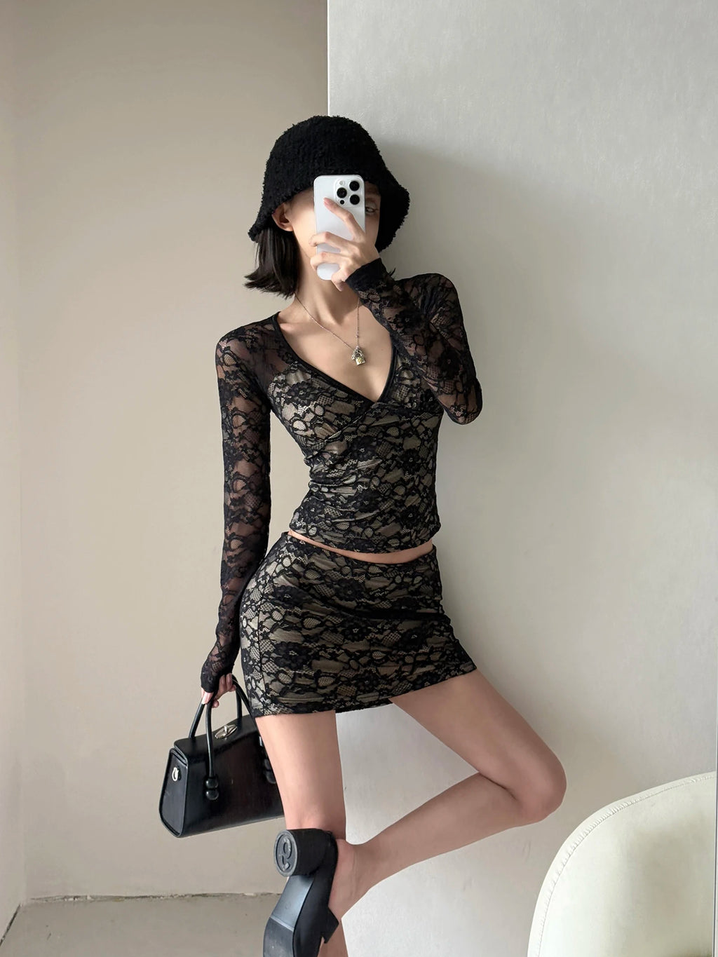 Dinorah Sexy Pure Desire Lace Base Two-Piece Sets