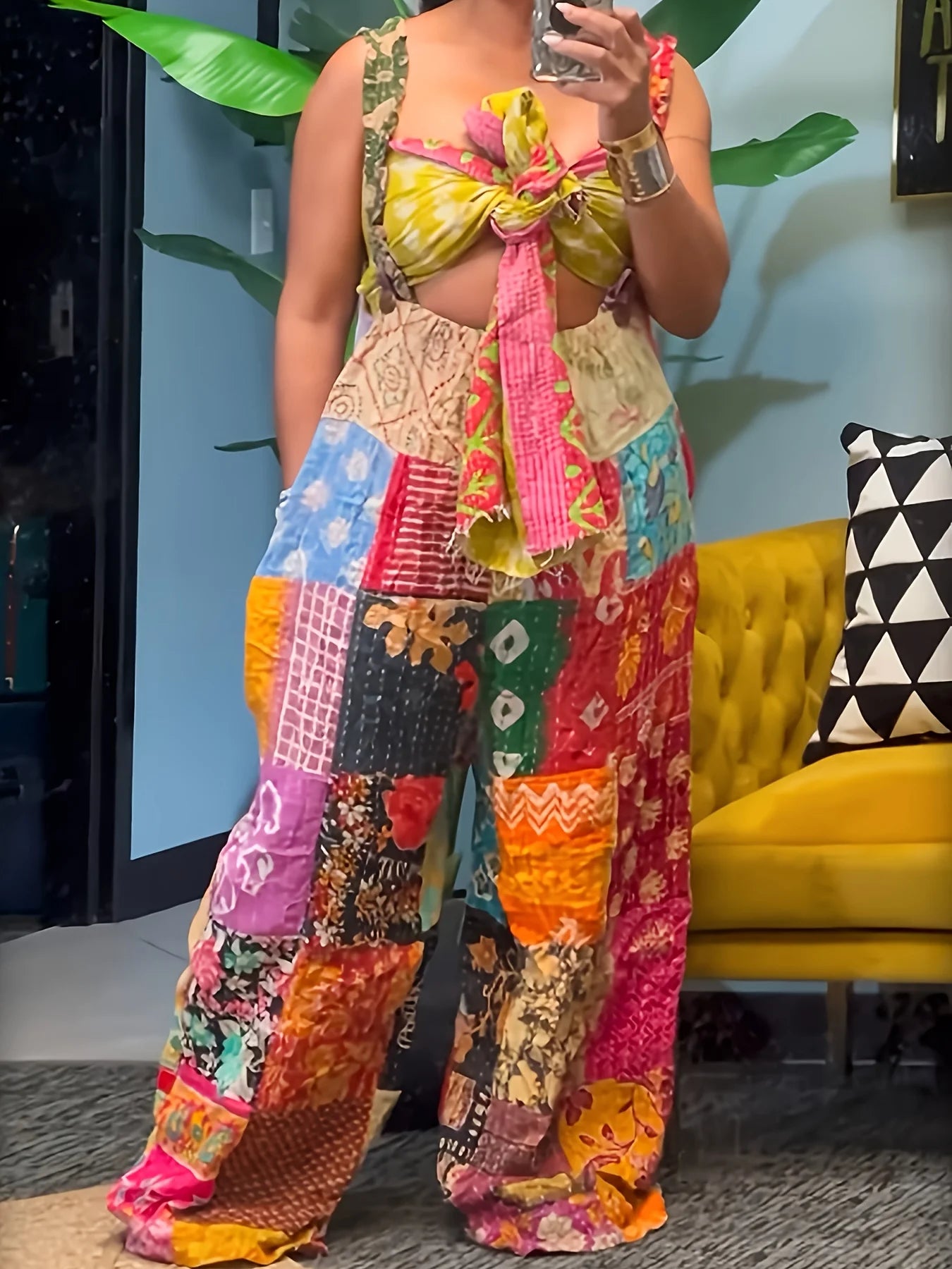 Clarkston Overalls Irregular Color Blocking Rainbow Combination Jumpsuit