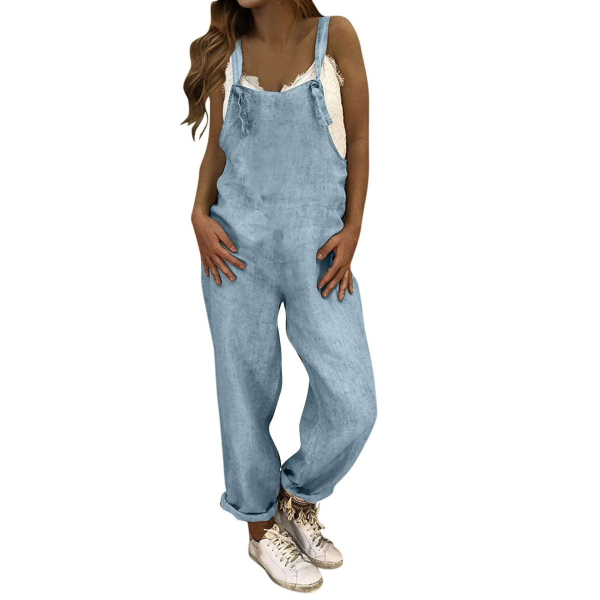 Women Plus Size Overalls Jumpsuits Casual Solid Loose Dungarees Retro Fashion