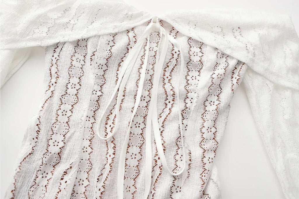 Grafton Suninheart White Evening Long Sleeve Lace Elegant Party Dress