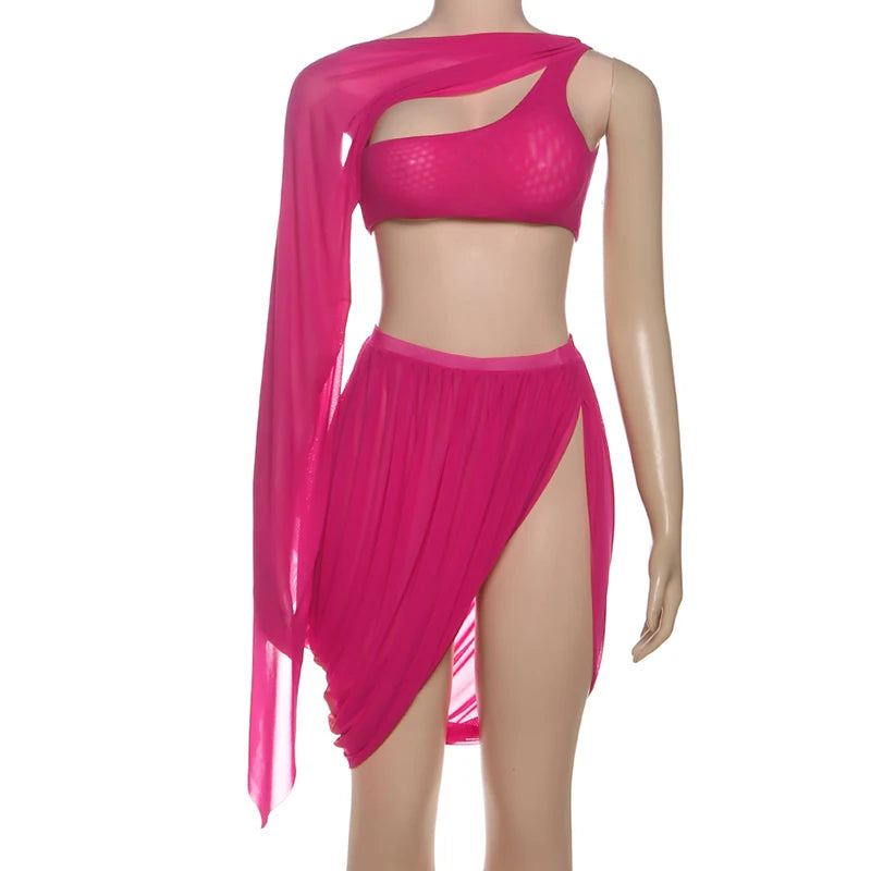 Ferris Lake See Through Midnight Irregular Full Sleeve Crop Matching Set