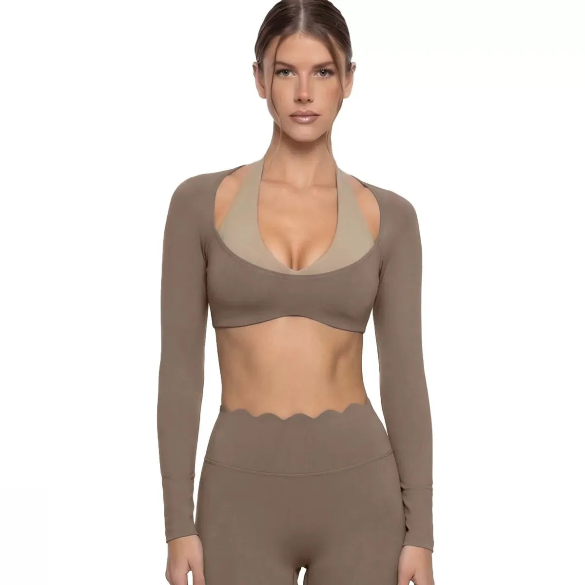 Evelyn Sports Long Sleeve Halter Neck Two Piece Sets