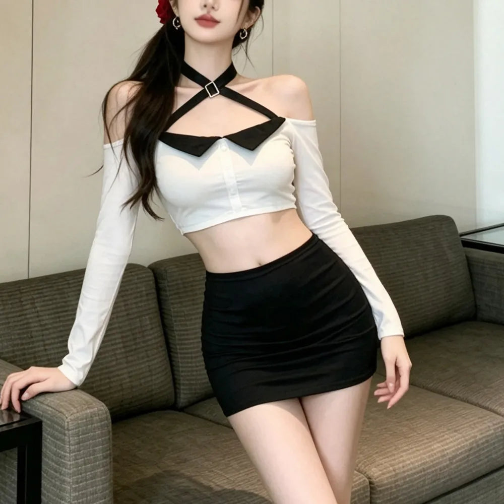 Moana Sexy Hot Girl Cross Shoulder Neckline Two Piece Sets