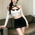Moana Sexy Hot Girl Cross Shoulder Neckline Two Piece Sets