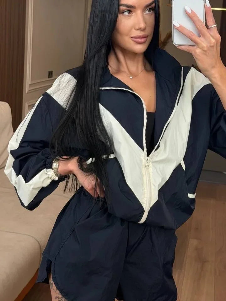 Rita Long Sleeve Zipper Ruched Loose Two Piece Sets