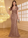 Atlantic City Elegant Formal Party Deep V-Neck Sequined Long Dress