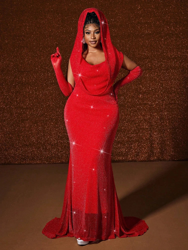 Plus Size Waistband Hot Gold Fish Tail Swing Long Solid Colour Fishtail Slim Dress
