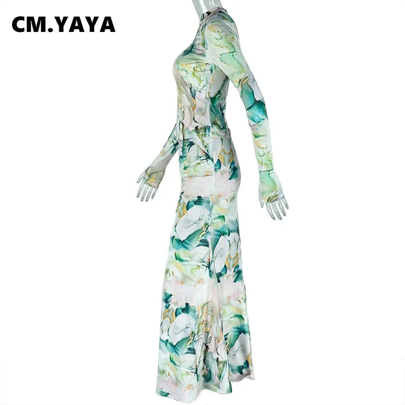 Long Sleeve Combo and Drawstring Ruched Maxi Long  Outfit Sets