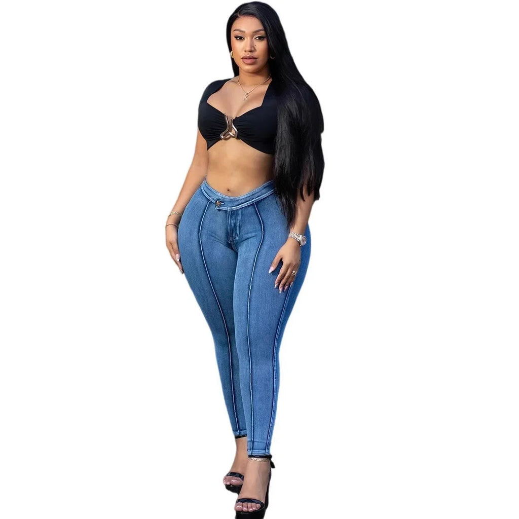 Emerson High Waist Slim Fit Washed Blue Stretchy Slimming Street Style Fashion Casual Pants