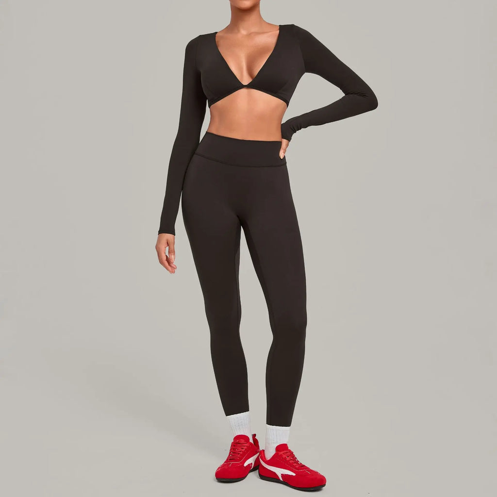 Diana Deep-V Workout Long Sleeved Two Piece Sets