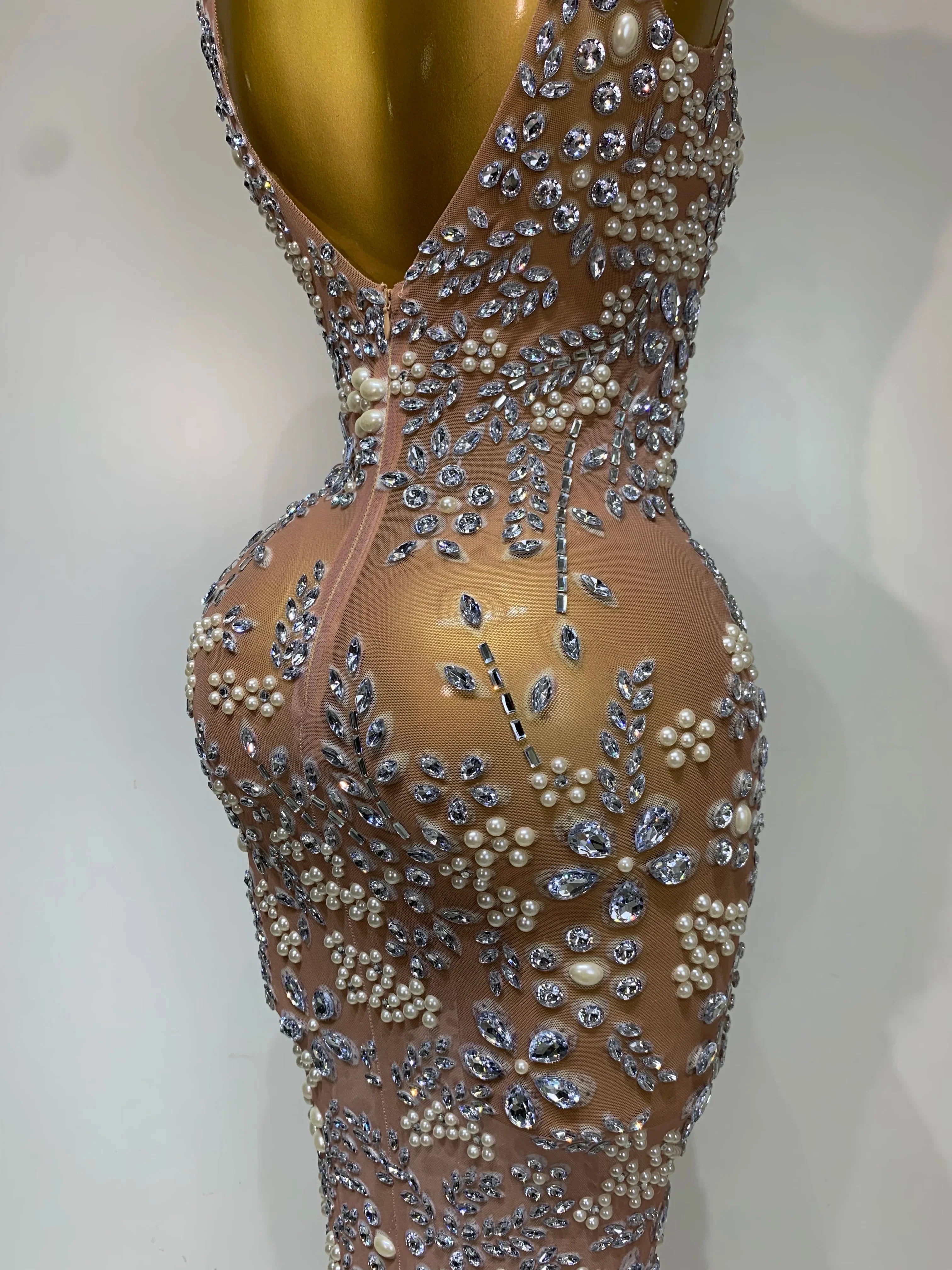Winchester Lxury Diamonds Mesh See Through Long Elegant Dress