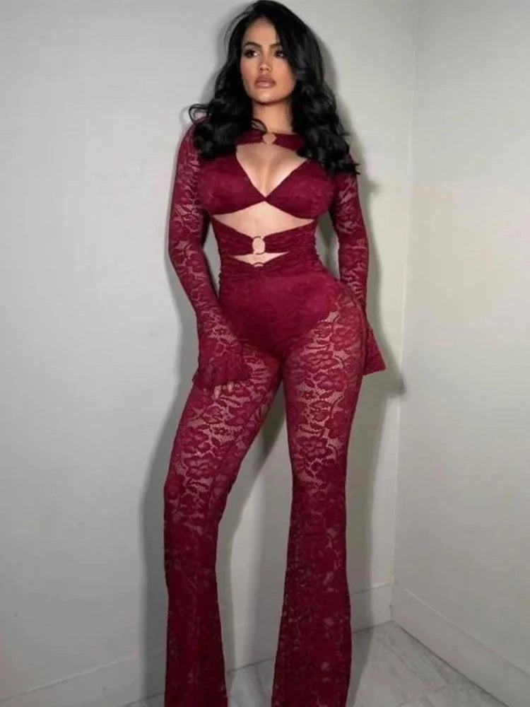 Bushwick See Through Metal Rings Patchwork Hollow Design Jumpsuit