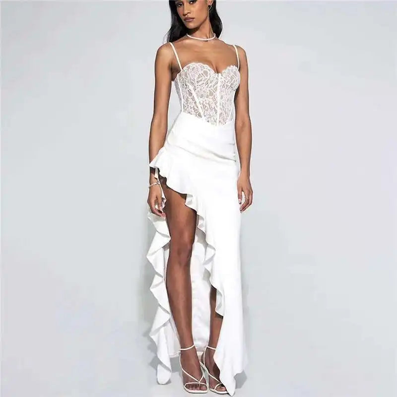 Brockville Ruffles Lace Patchwork Elegant Long Maxi Dress