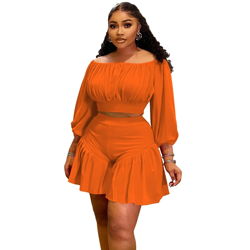 Noemi Slash Neck Ruched Two 2 Piece Set