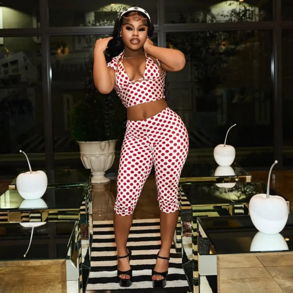 Mila Polka Dot Print Halter Two Piece Sets
