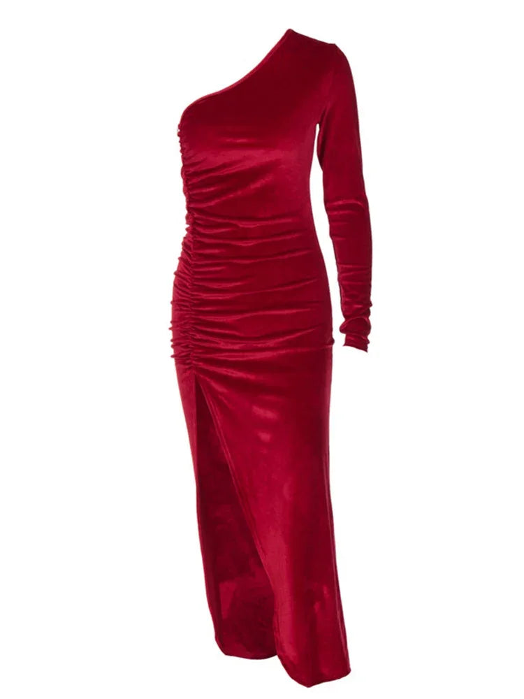 Westerleigh Elegant Long Sleeve Party Evening Velvet Bodycon Split Pencil Midi Dress