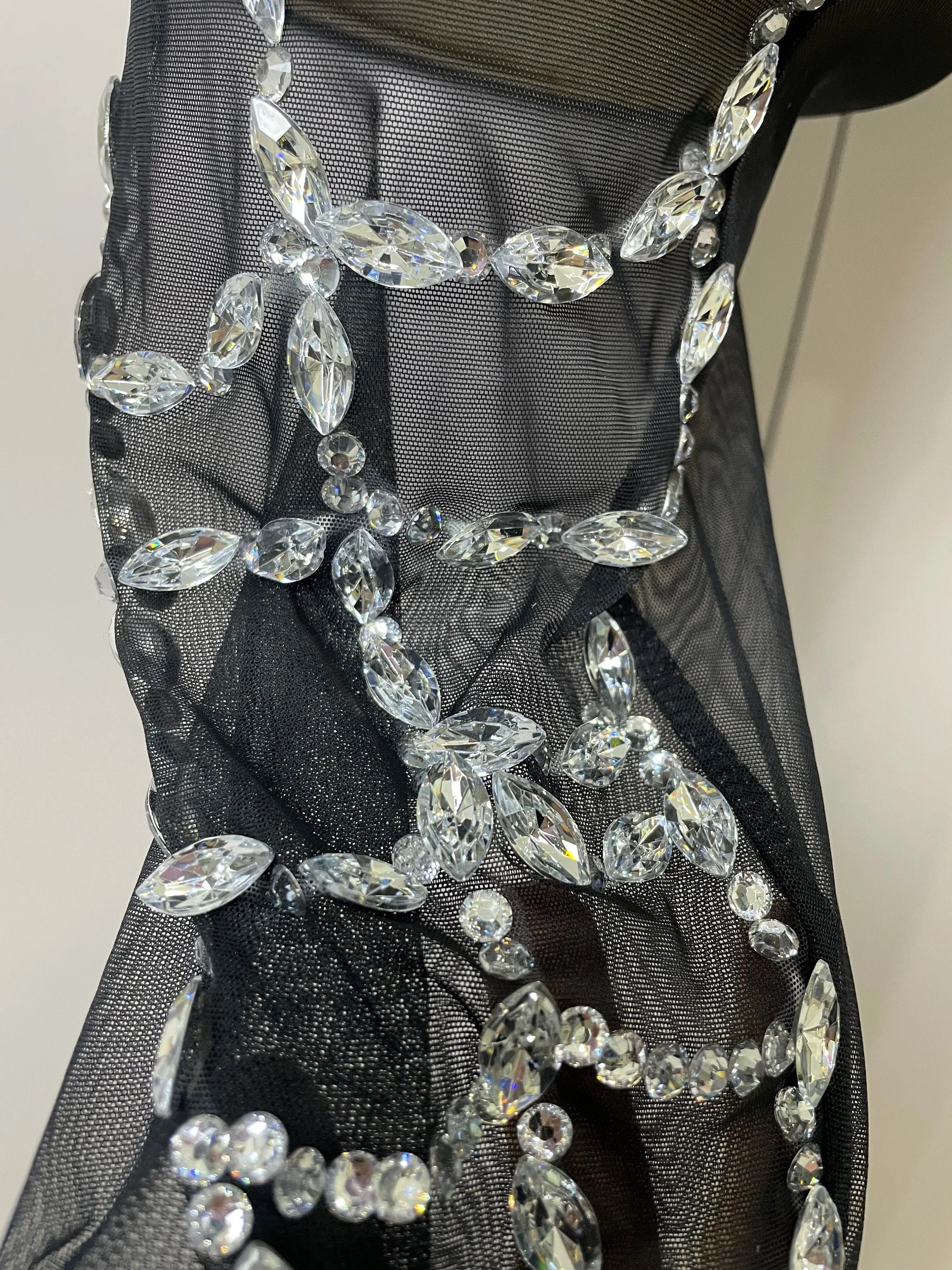 Hamburg Sparkly Diamonds Sexy Mesh Nightclub Clothing Drag Queen Jumpsuit