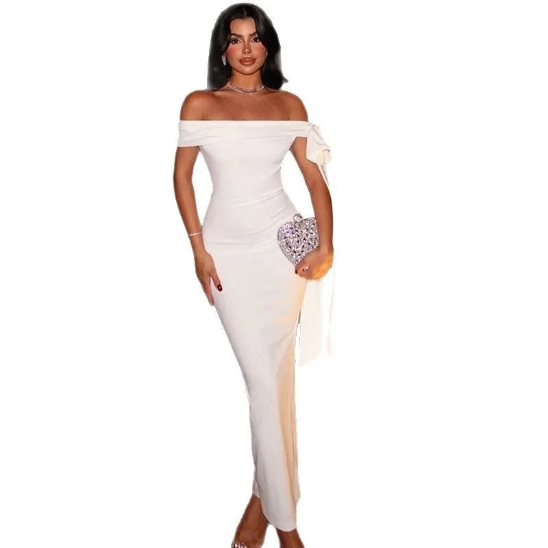 Eltingville Prom Long Tunics Slim And Elegant Off Shoulder Strapless Lace Up Dress