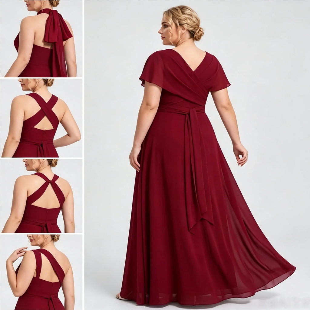 Montclair Multi Wrap Convertible Chiffon Long Bridesmaid Gown Front Split Dress