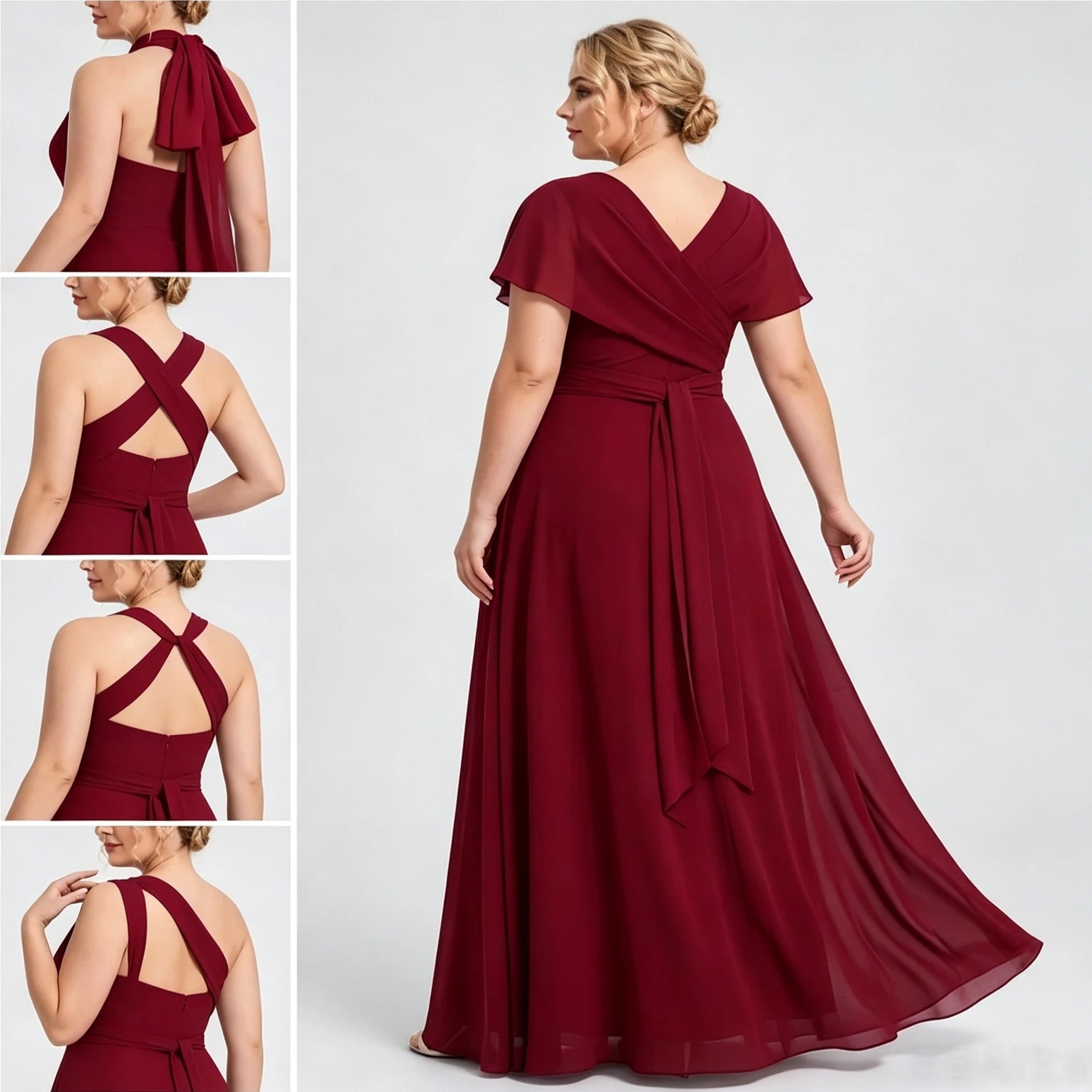 Montclair Multi Wrap Convertible Chiffon Long Bridesmaid Gown Front Split Dress
