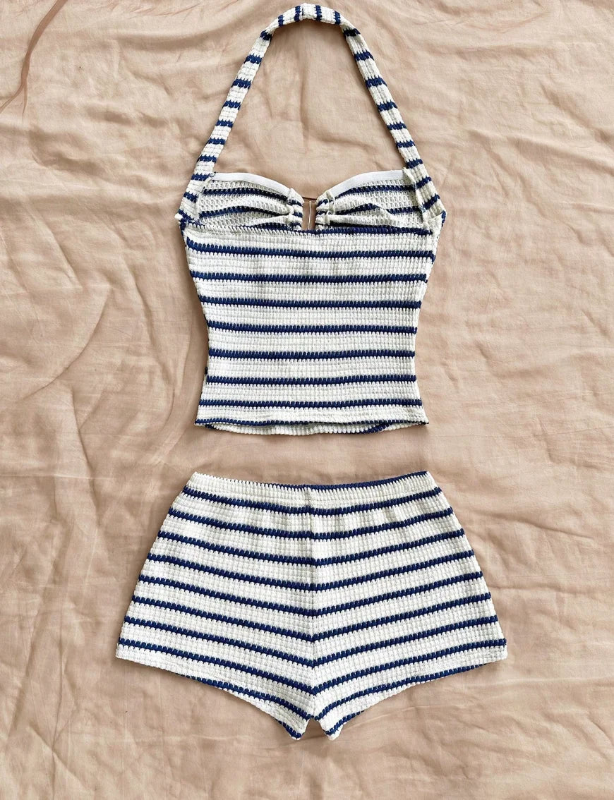 Katherine Summer Textured Knit Halter Two Piece Sets