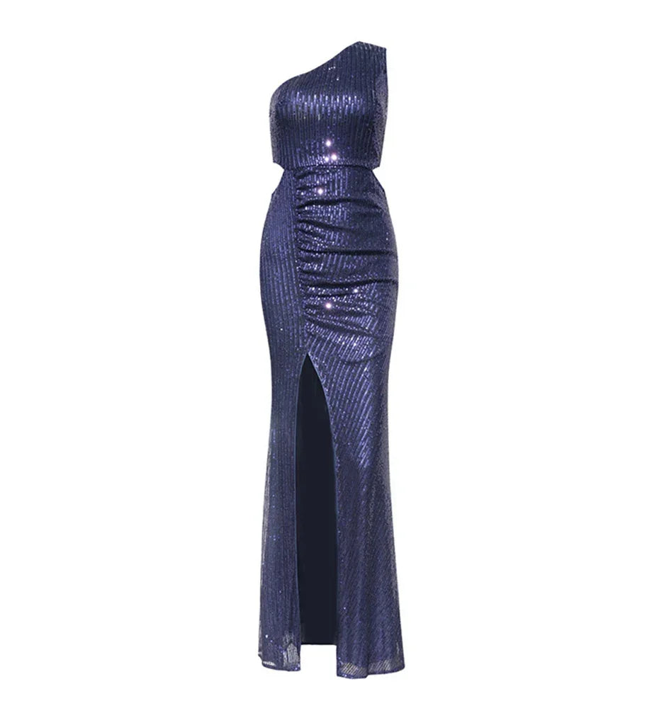 Medford Sparkly One Shoulder Slit Sequin Party Sexy Mermaid Gown Maxi Long Dress