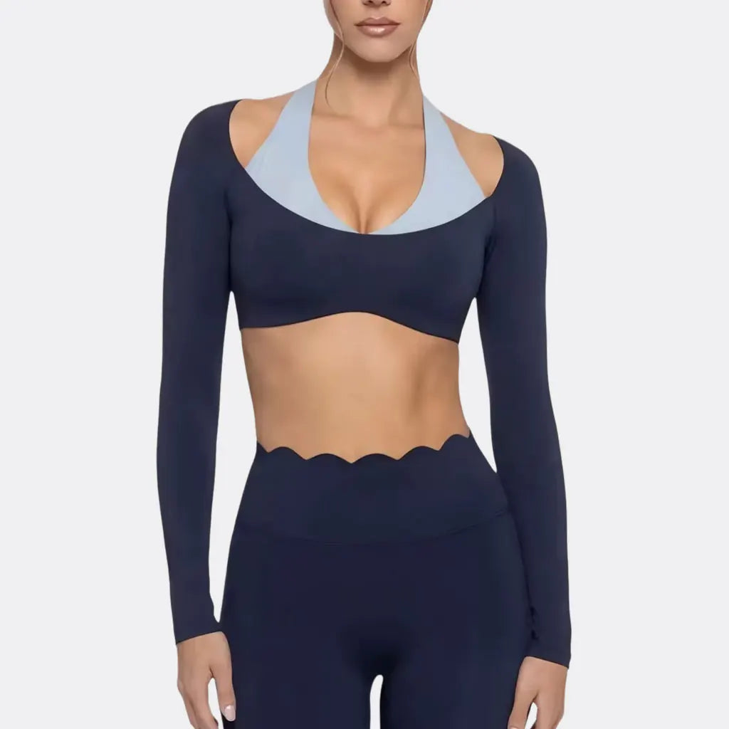 Evelyn Sports Long Sleeve Halter Neck Two Piece Sets