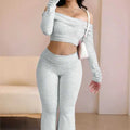 Sandy Long-sleeved One-shoulder Trousers Two-piece Set