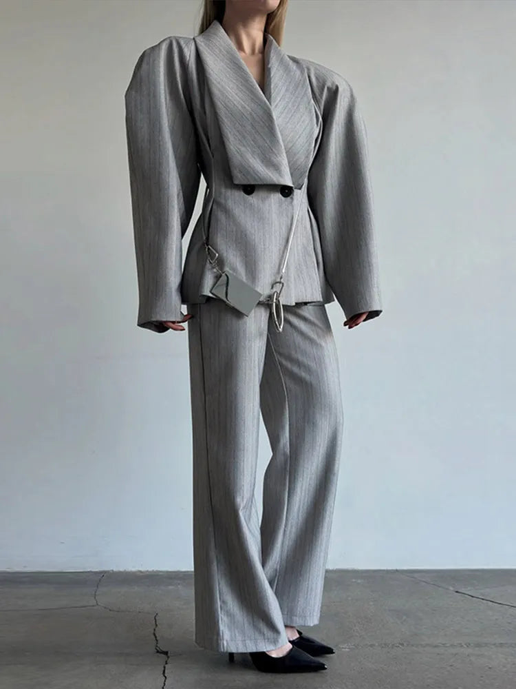 Olga Lapel Suit Set V-neck Puff Sleeve Two Piece Sets