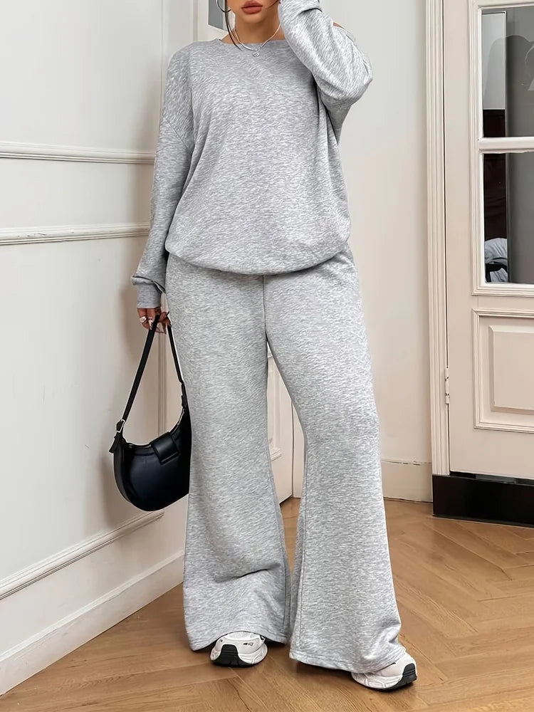 Gabriela Plus Size Solid Long Sleeve Two Pieces Sets