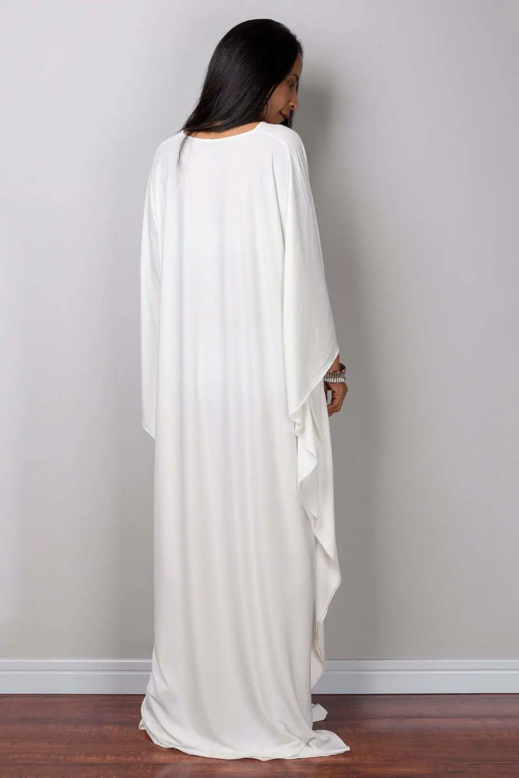 Plaza Plus Size Caftan Solid Color Plus Size Beach V Neck Cover Up Loose Soft Kaftan Dress