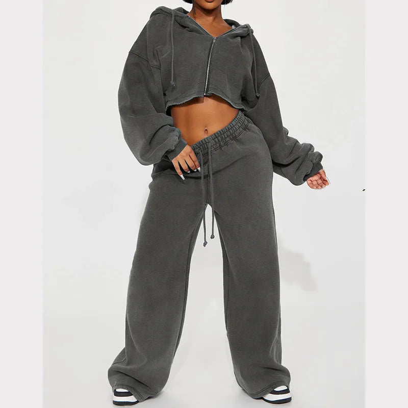 Rosita Zip-up Cropped and Long Pants Two Piece Sets