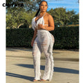 Maya Sexy Beach Tassel Crop Hole Wide Leg Two Piece Sets