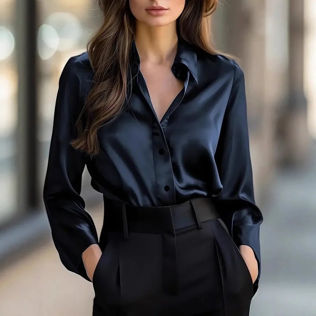 Mt Poconos Lapel Button Elegant Fashion Office Basic Blouses