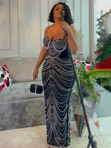 Baltimore Sparkly Crystal Rhinestone Pearl Celebrities Gown Brown Dress