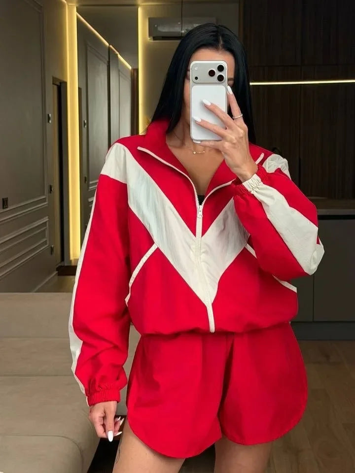 Rita Long Sleeve Zipper Ruched Loose Two Piece Sets
