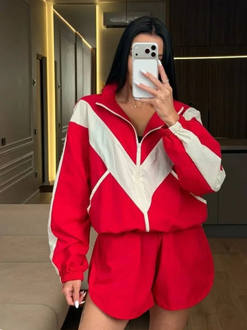 Rita Long Sleeve Zipper Ruched Loose Two Piece Sets