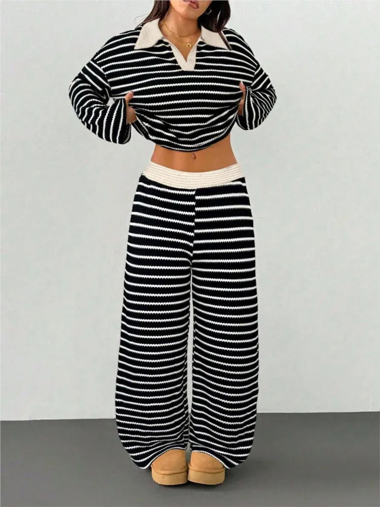 Sally Women Striped Knit Two Piece Sets