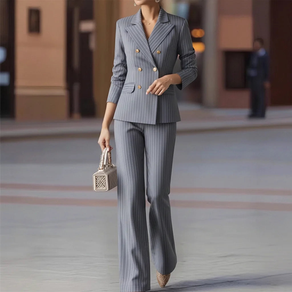 Hinata Striped Female Business Work Wear Two Piece Sets